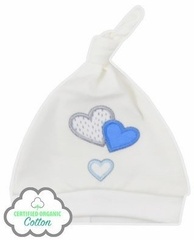 Czapka bawełniana organic zakochany miś koala ecru-niebieska