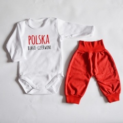 Zestaw body długi rękaw+spodenki polska biało-czerwoni moocha czerwony