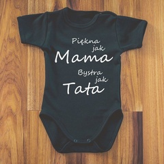Body krótki rękaw piękna jak mama bystra jak tata moocha czarne