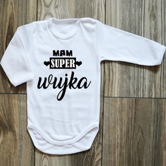Body długi rękaw mam super wujka moocha białe