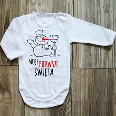 Body długi rękaw moje pierwsze święta z bałwankiem moocha biały