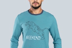 Lion piżama męska długi rękaw, spodnie italian fashion - rudy/grafit