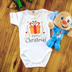 merry christmas z prezentem boże narodzenie body krótki rękaw moocha biały 