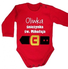 śnieżynka św. mikołaja z imieniem body długi rękaw czerwony