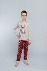 Rupert piżama chłopięca długi rękaw, długie spodnie italian fashion- beż/bordo 