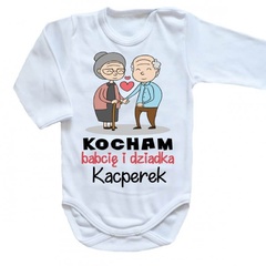 kocham babcię i dziadka z imieniem body długi rękaw moocha biały 