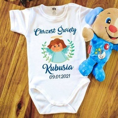 chrzest dla chłopca z imieniem body krótki rękaw moocha biały 