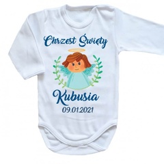 chrzest dla chłopca z imieniem body długi rękaw moocha biały 