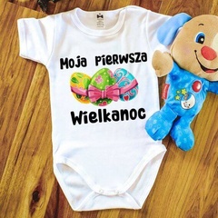 moja pierwsza wielkanoc z jajeczkami body krótki rękaw moocha biały 