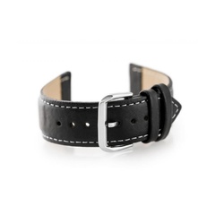 Pasek skórzany do zegarka w30 - w pudełku - czarny/białe - 24mm