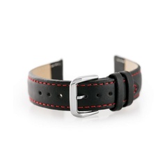 Pasek skórzany do zegarka w30 - w pudełku - czarny/czerwone - 18mm