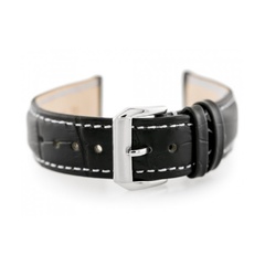 Pasek skórzany do zegarka w64 - czarny/biały 18mm