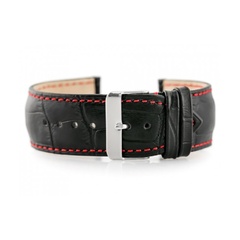 Pasek skórzany do zegarka w64 czarny/czerwony 24mm
