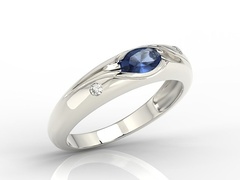 Pierścionek z białego złota z szafirem i diamentami 0,03 ct wzór jp-57b