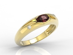 Pierścionek z żółtego złota z granatem i diamentami 0,03 ct wzór jp-57z