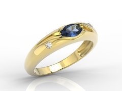 Pierścionek z żółtego złota z szafirem i diamentami 0,03 ct wzór jp-57z
