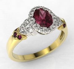 Pierścionek z żółtego i białego złota wzór lp-65zb z rubinem i diamentami 0,32 ct.