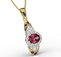 Wisiorek z żółtego i białego złota wzór lpw-65zb z rubinem i diamentami 0,28 ct