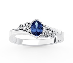 Pierścionek z białego złota ap-39b z szafirem i diamentami 0,03 ct