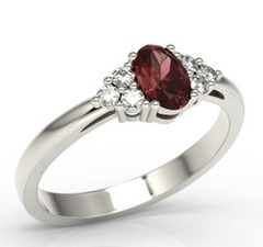 Pierścionek z białego złota z granatem i diamentami lp-88b