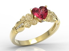 Pierścionek z żółtego złota z topazem swarovski red i diamentami ap-52z-r