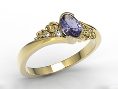 Pierścionek zaręczynowy z żółtego złota ap-39z z tanzanitem i diamentami 0,03 ct