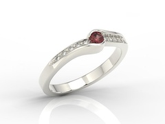 Pierścionek z białego złota z granatem i brylantami 0,05 ct, model bp-3413b