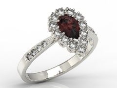 Pierścionek z białego złota z granatem i diamentami 0,48 ct wzór ap-29b