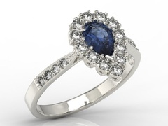 Pierścionek z białego złota z szafirem i diamentami 0,48 ct wzór ap-29b