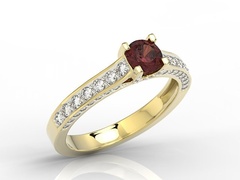 Pierścionek z żółtego złota z granatem i brylantami 0,42 ct wzór lp-50z-r