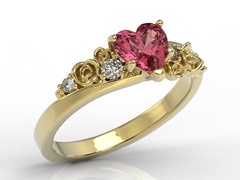 Pierścionek z żółtego złota z topazem swarovski red i diamentami ap-5312z