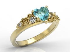 Pierścionek z żółtego złota z topazem swarovski blue i diamentami ap-5312z