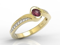 Pierścionek z żółtego złota z rubinem i brylantami 0,14 ct wzór bp-28zb