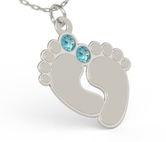 Naszyjnik z łańcuszkiem w kształcie stóp ze srebra z cyrkoniami swarovski blue - grawer gratis!