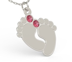 Naszyjnik z łańcuszkiem w kształcie stóp ze srebra z cyrkoniami swarovski rose - grawer gratis!