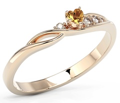 Pierścionek z różowego złota z topazem swarovski honey i brylantami bp-81p