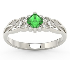Pierścionek z białego złota z zielonym topazem swarovski i diamentami bp-86b