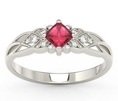 Pierścionek z białego złota z topazem swarovski red i diamentami bp-86b