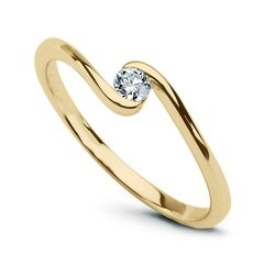 Staviori pierścionek. 1 diament, szlif brylantowy, masa 0,10 ct., barwa h, czystość si1. żółte złoto 0,585. średnica korony ok. 4 mm. wysokość 2 mm.   