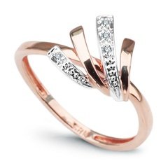 Staviori pierścionek. 5 diamentów, szlif achtkant, masa 0,03 ct., barwa h, czystość i1. białe, różowe złoto 0,585. średnica korony ok. 10 mm. szerokość obrączki ok. 1,5 mm.   
