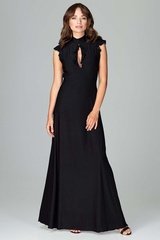 Czarna subtelna długa sukienka z falbankami