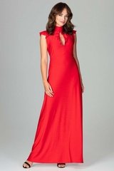 Czerwona subtelna długa sukienka z falbankami