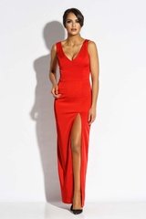 Czerwona sukienka wieczorowa maxi z długim rozcięciem