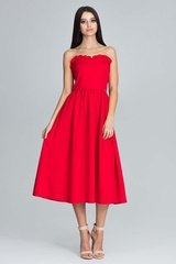 Czerwona wieczorowa  sukienka gorsetowa z falbankami