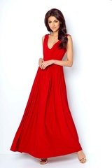 Czerwona elegancka maxi sukienka z dekoltem v z przodu i na plecach