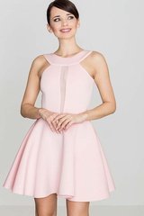 Różowa efektowna rozkloszowana sukienka z transparentną wstawką