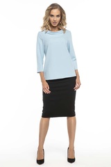 Elegancka błękitna bluzka z kołnierzem jackie kennedy 