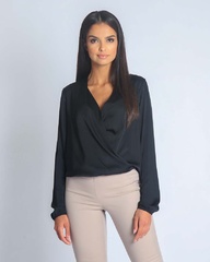 Czarna elegancka połyskująca bluzka kopertowa