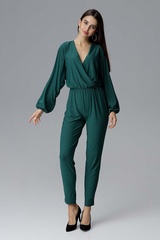 Zielony klasyczny kombinezon z kopertowym dekoltem v