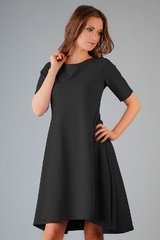 Czarna elegancka rozkloszowana sukienka z wydłużonym tyłem